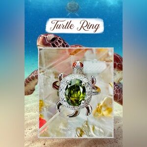 New Elegant Green Gemstone Turtle Ring